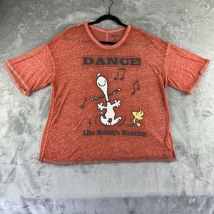 Peanuts T-Shirt Women's XL (16/18) Orange Snoopy "Dance Like Nobody's Watching"